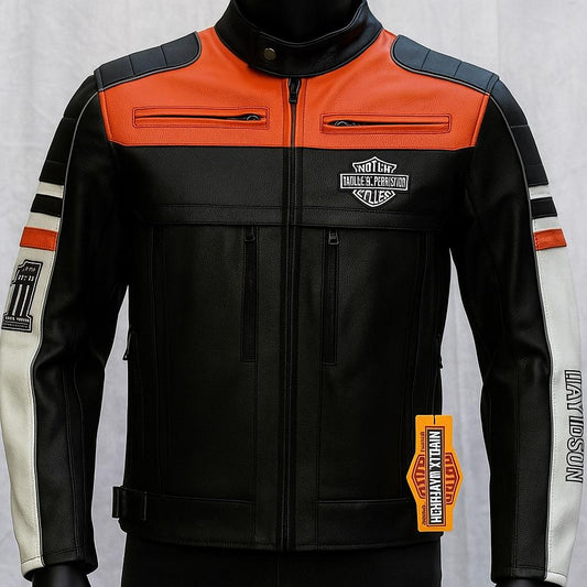 Custom Size Colour Block Leather Embroidered logo Biker Jacket: Handmade Motorcycle Club Gear, Custom Sizing options available