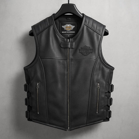 Genuine Leather embroidered logo Biker Vest: Handmade Motorcycle Club Gear, Harley, Custom Sizing