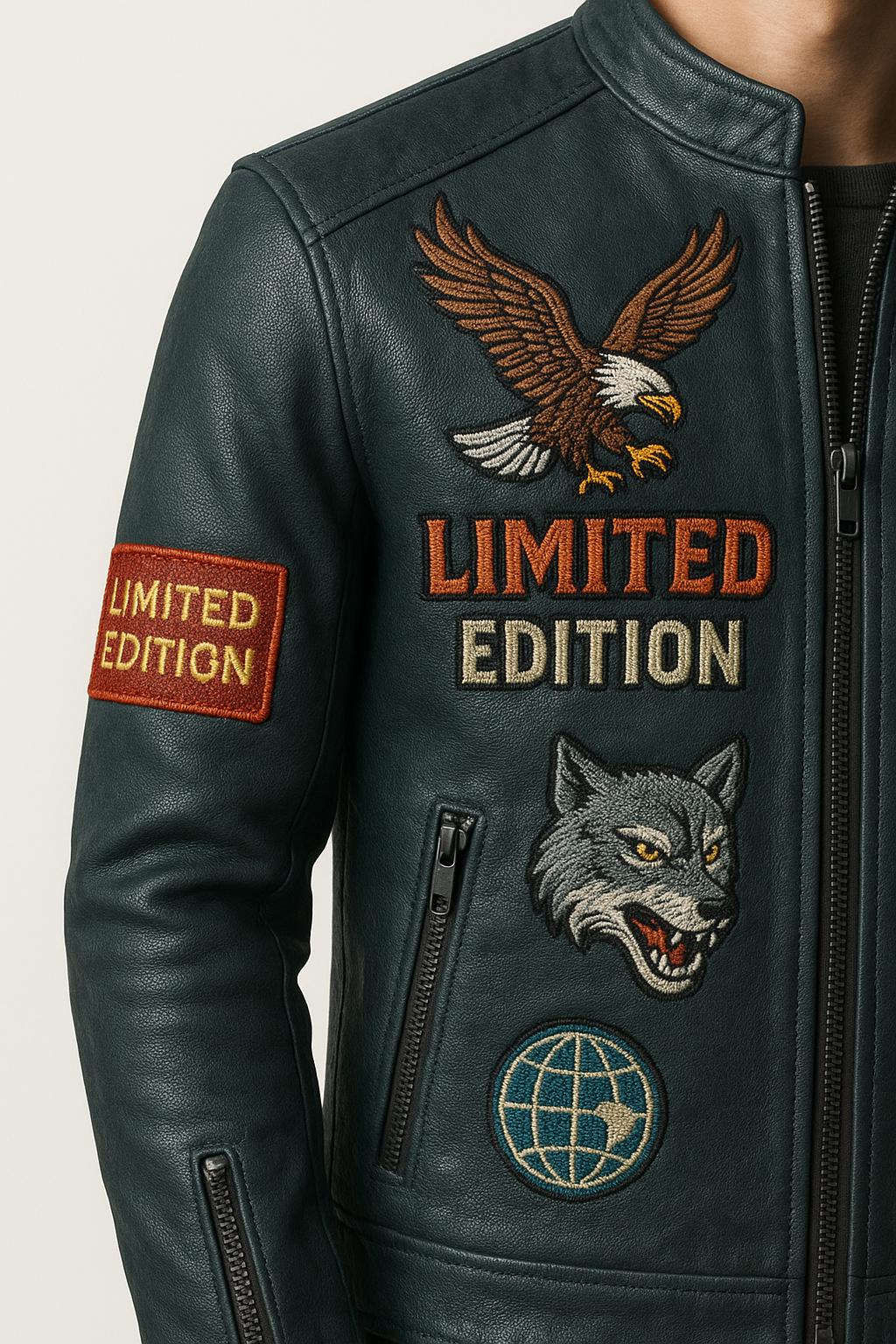 Retro 80’s Crocodile Embossed Real Leather Jacket – Handcrafted Biker Style with Embroidery Patches, Retro Streetwear, Custom Outerwear
