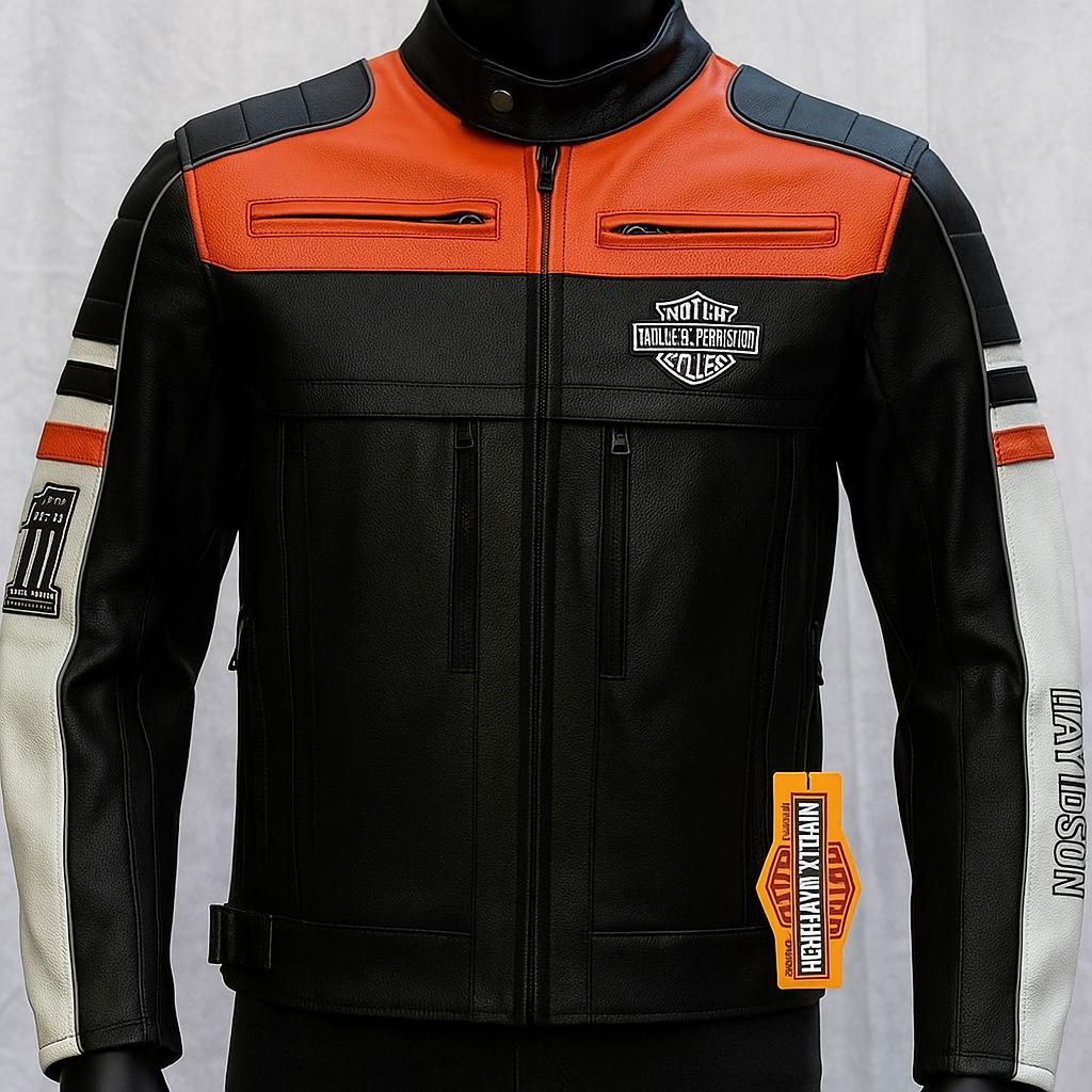 Custom Size Colour Block Leather Embroidered logo  Biker Jacket: Handmade Motorcycle Club Gear,  Custom Sizing options available