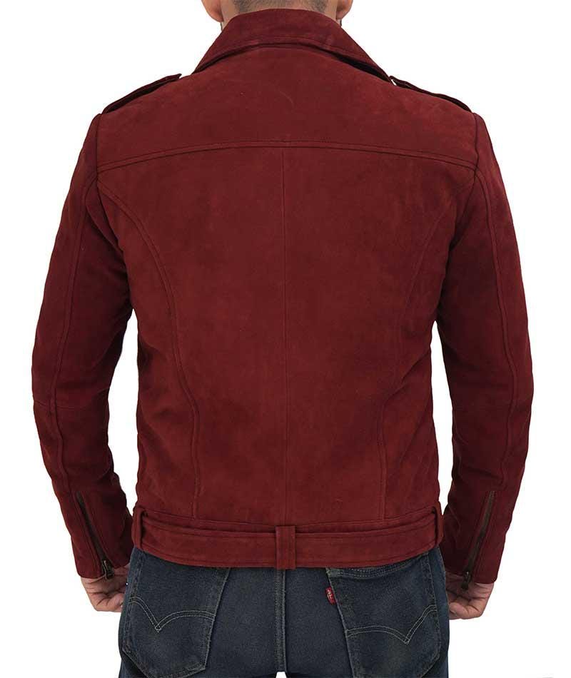 Maroon Suede Biker Jacket: Men's Perfecto Style Leather