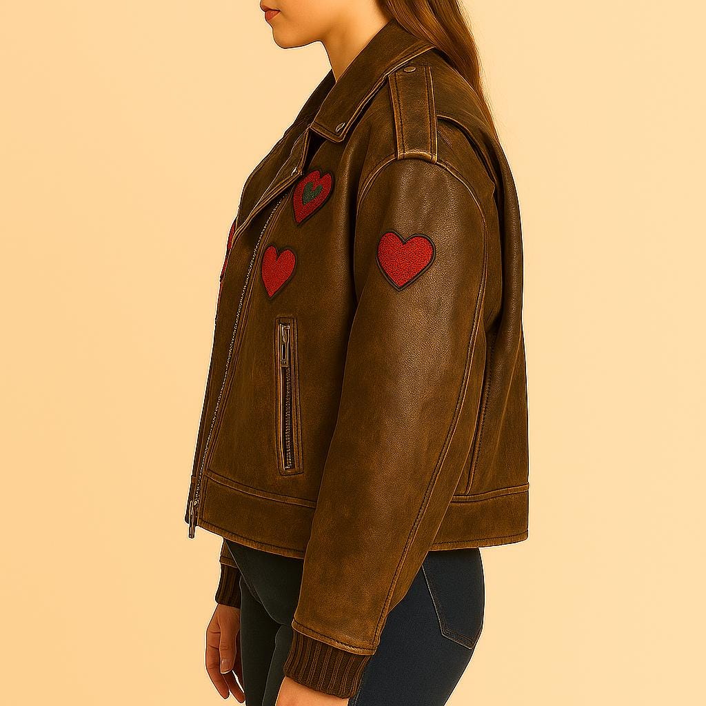 Oversized Distressed Customizable Womens Embroidered Patches Sheep Skin Leather Jacket Brown Solid Pattern Autumn Biker Fashion vintage 90's