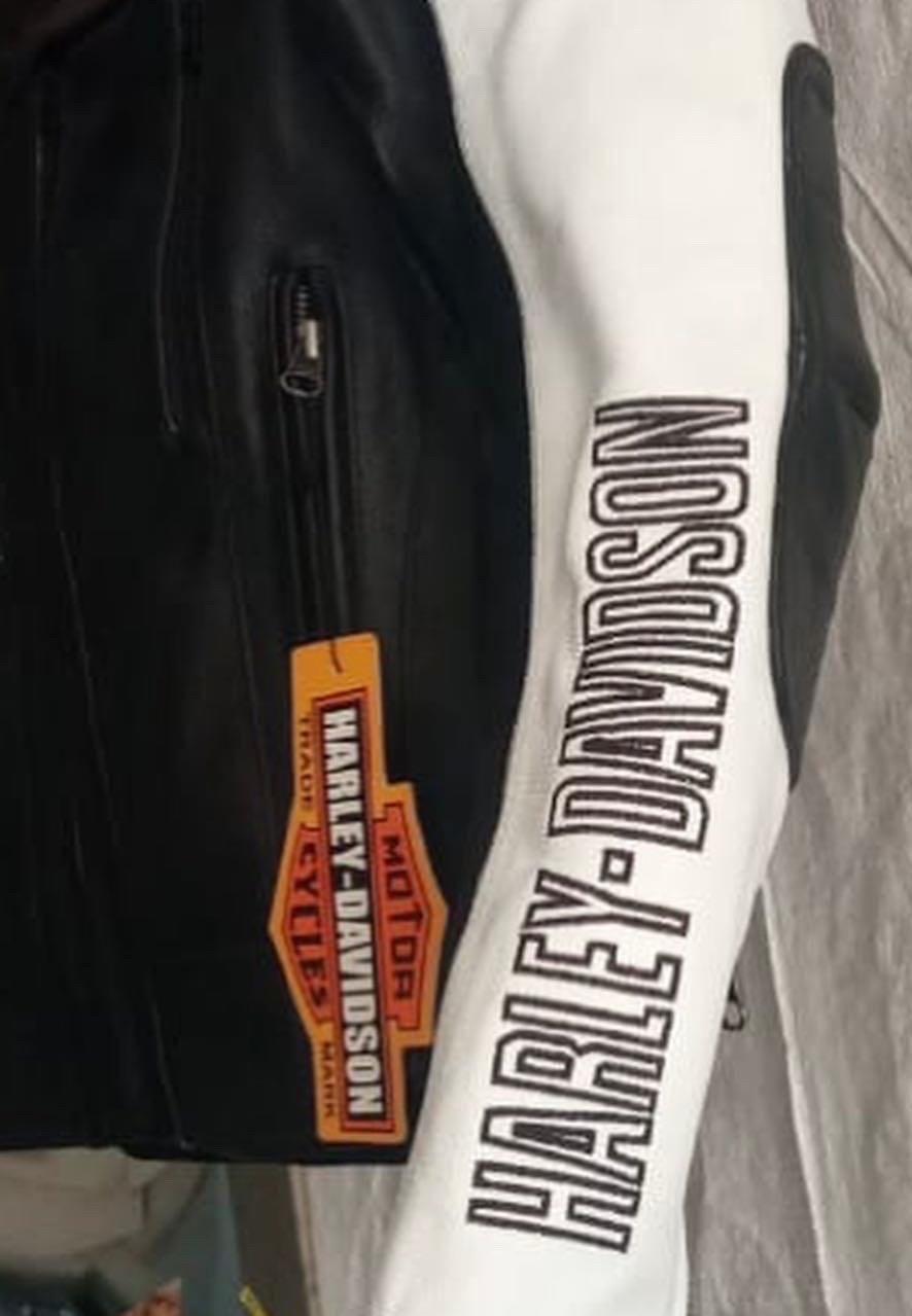 Custom Size Colour Block Leather Embroidered logo  Biker Jacket: Handmade Motorcycle Club Gear,  Custom Sizing options available