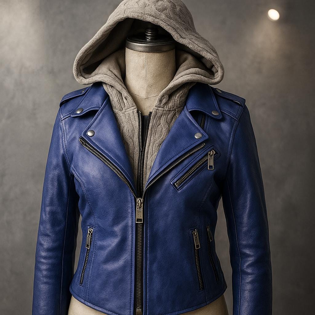 Handmade Hooded Leather Biker Jacket: Sweater Knit, Hand-Treated Lambskin