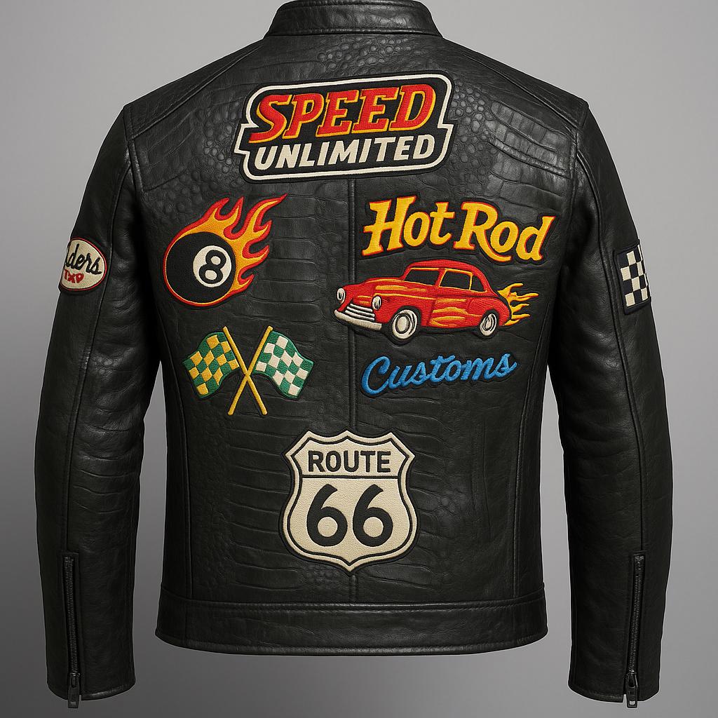 Vintage 80’s Crocodile Embossed Real Leather Jacket – Handcrafted Biker Style with Embroidery Patches, Retro Streetwear, Custom Outerwear