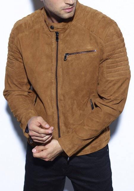 Men's Suede Leather Biker Jacket: Café Racer Style