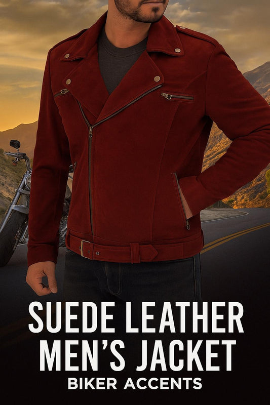 Maroon Suede Biker Jacket: Men's Perfecto Style Leather