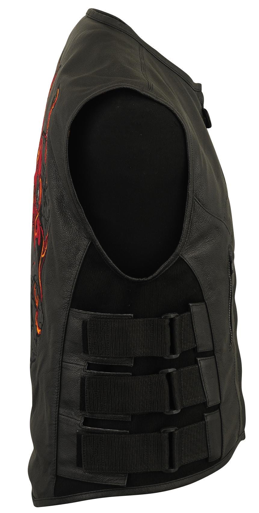 Reflective Skull Leather Vest,Day & Night Effect, Warm Liner – Embroidery, Removable Liner, Gun Pocket #Biker Jackets # Reflective