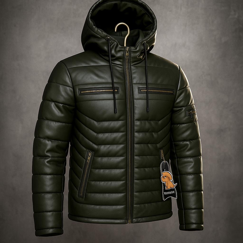 Real Lamb Leather Puffer Soft Leather Winter Coat  Eco-Friendly Luxury Outerwear Men’s Warm Holiday Gift