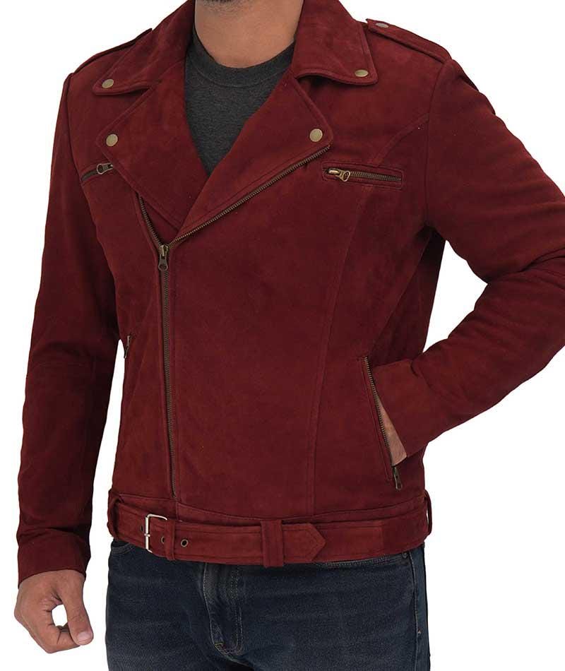 Maroon Suede Biker Jacket: Men's Perfecto Style Leather