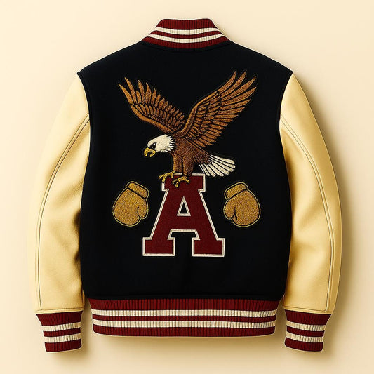 Custom Varsity Jacket: Wool Blend Body, Leather Sleeves