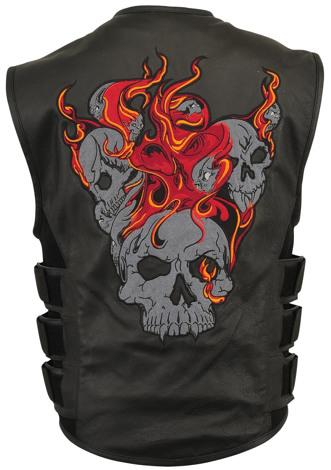 Reflective Skull Leather Vest,Day & Night Effect, Warm Liner – Embroidery, Removable Liner, Gun Pocket #Biker Jackets # Reflective