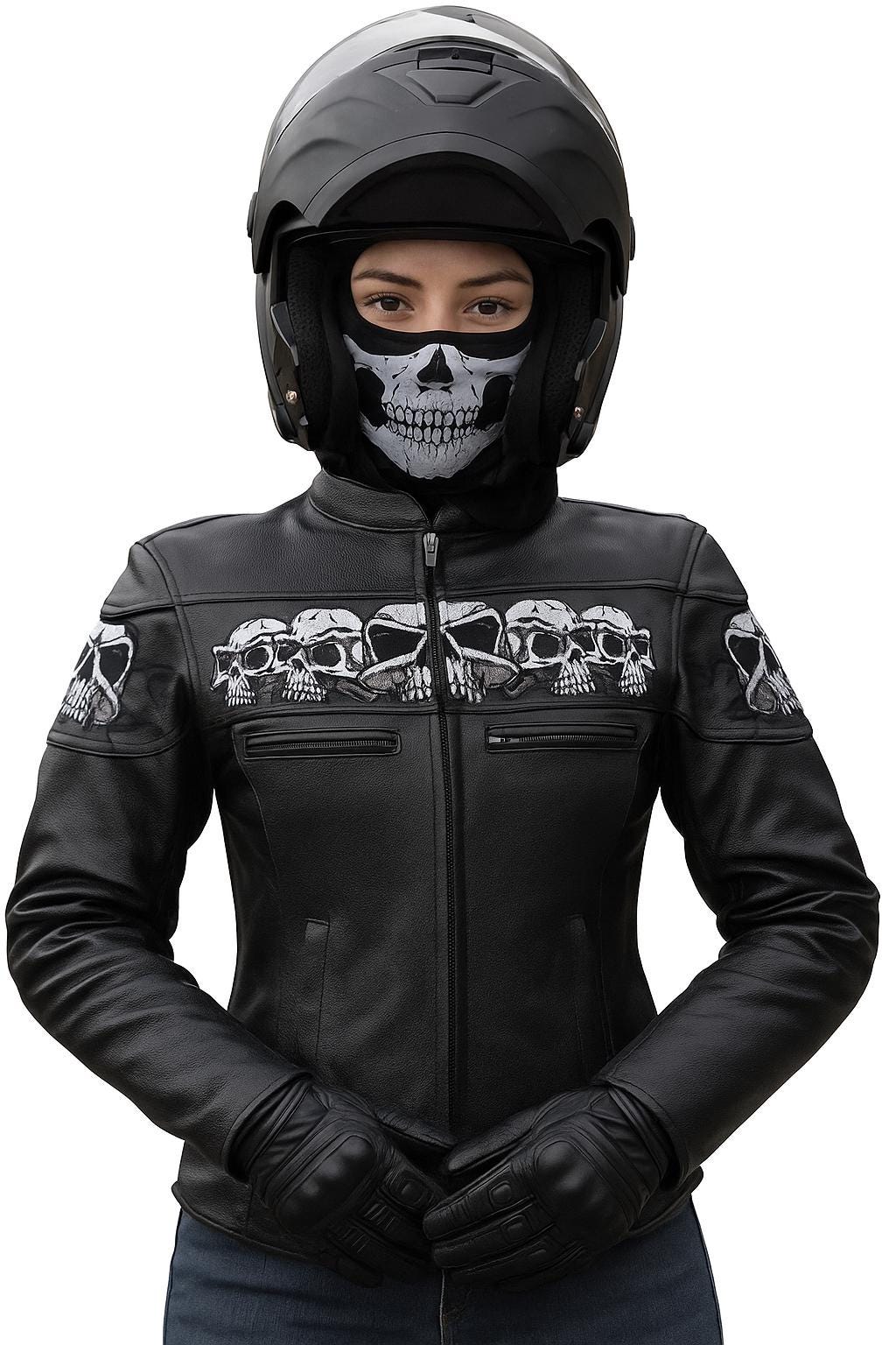 Reflective Skull Leather Jacket,Day & Night Effect, Warm Liner – Embroidery, Removable Liner, Gun Pocket #Biker Jackets # Reflective
