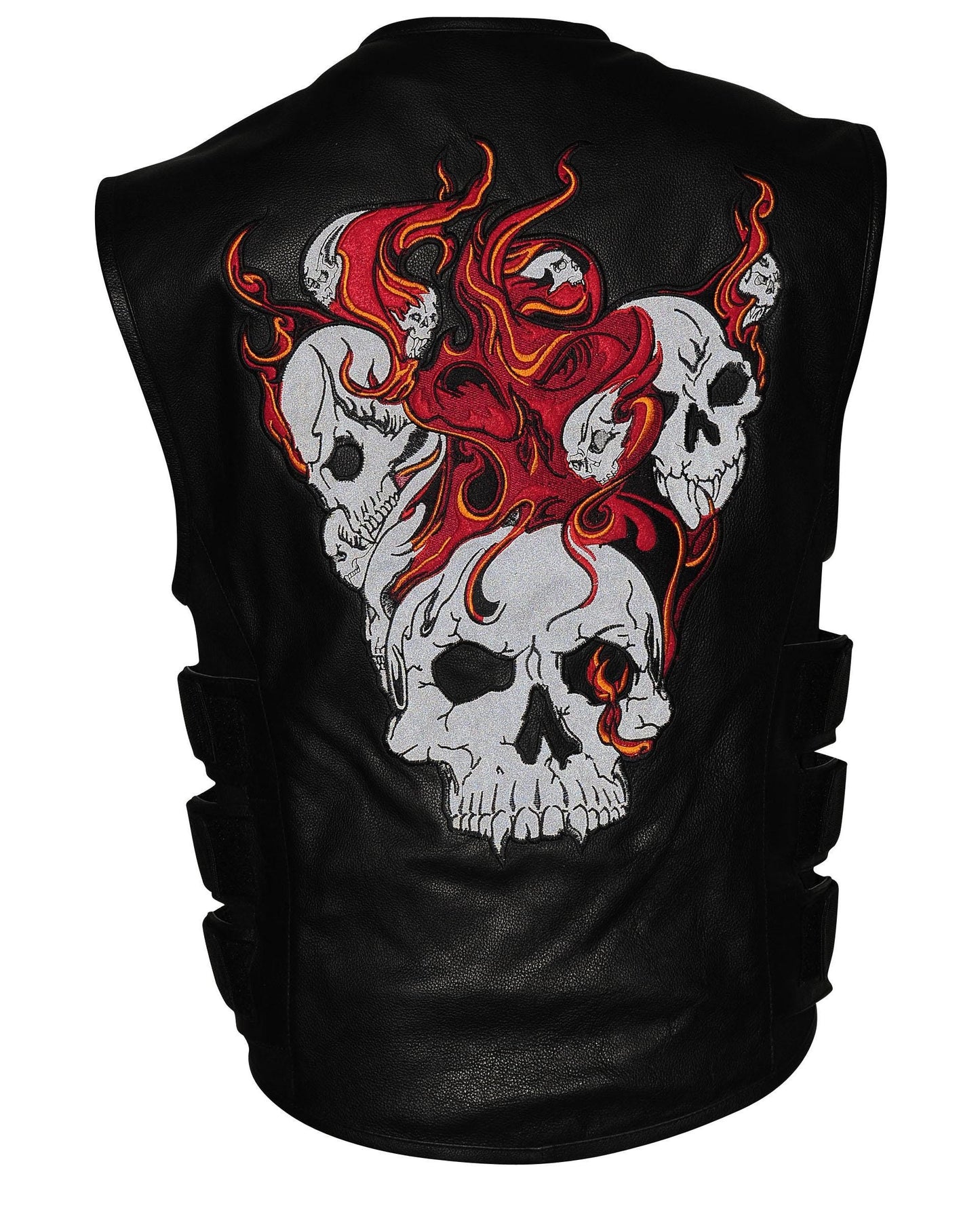 Reflective Skull Leather Vest,Day & Night Effect, Warm Liner – Embroidery, Removable Liner, Gun Pocket #Biker Jackets # Reflective