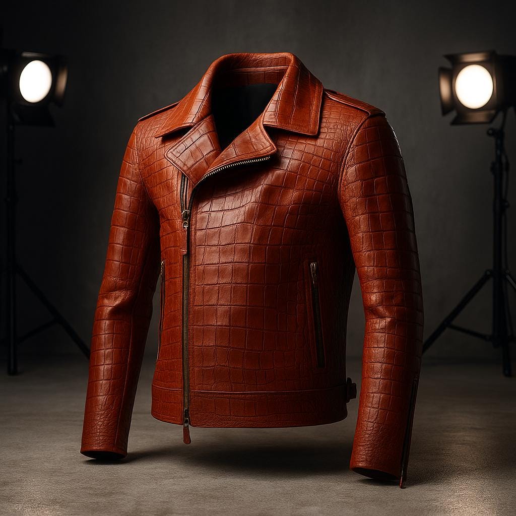Men’s Crocodile Pattern Embossed Leather Jacket | Genuine Lambskin | Luxury Fashion Outerwear