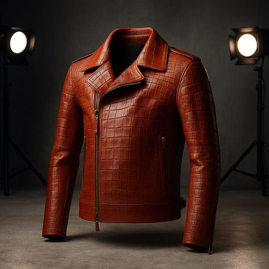 Men’s Crocodile Pattern Embossed Leather Jacket | Genuine Lambskin | Luxury Fashion Outerwear