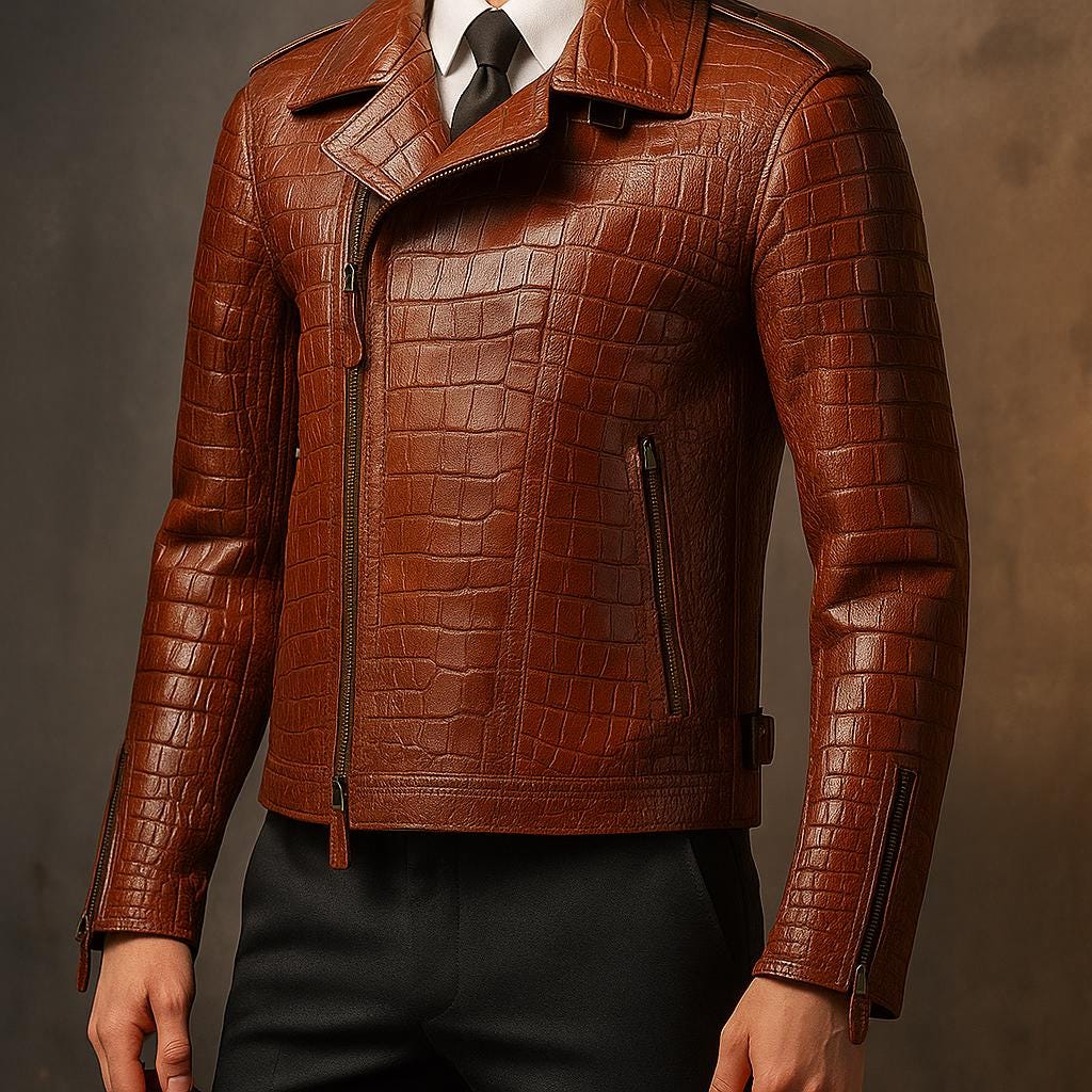 Men’s Crocodile Pattern Embossed Leather Jacket | Genuine Lambskin | Luxury Fashion Outerwear