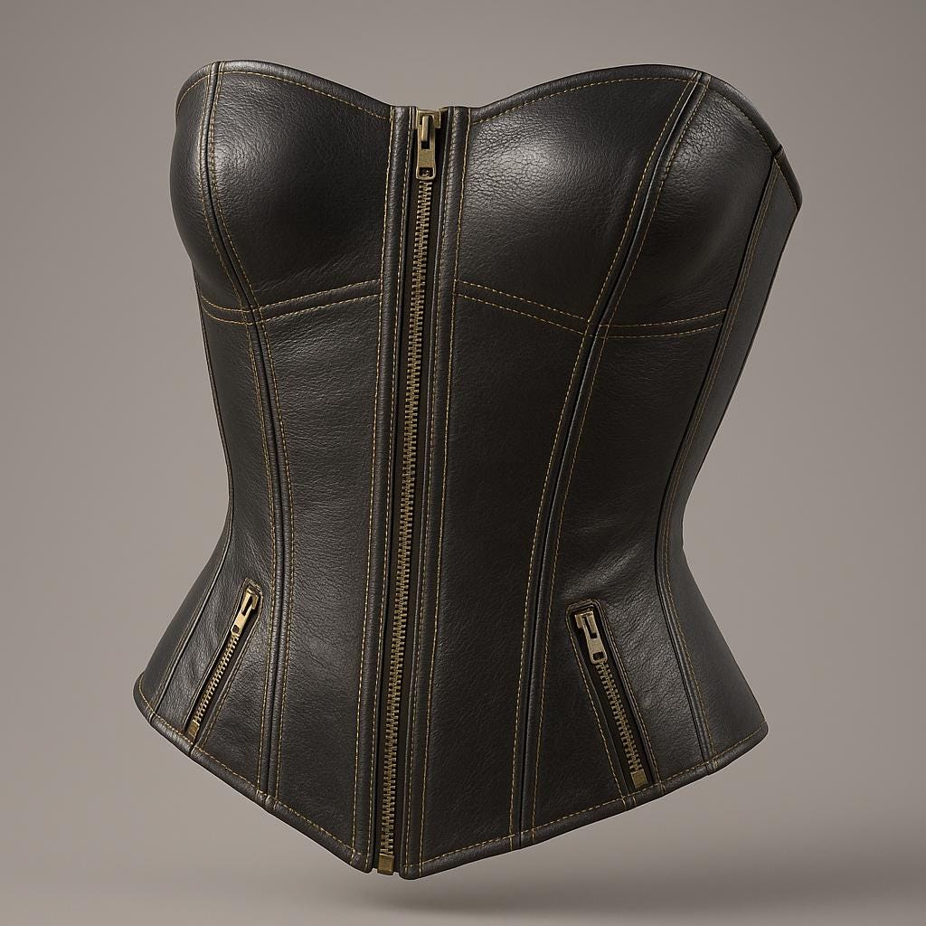 Genuine Leather Corset Top & Pants Set: Biker Gothic Steampunk Outfit