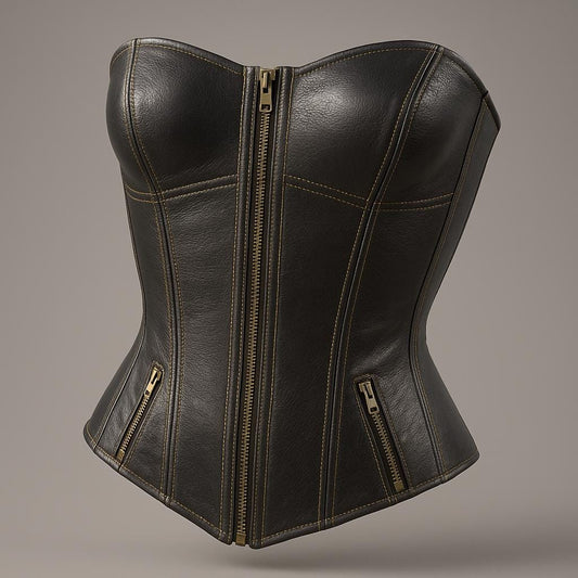 Genuine Leather Corset Top & Pants Set: Biker Gothic Steampunk Outfit