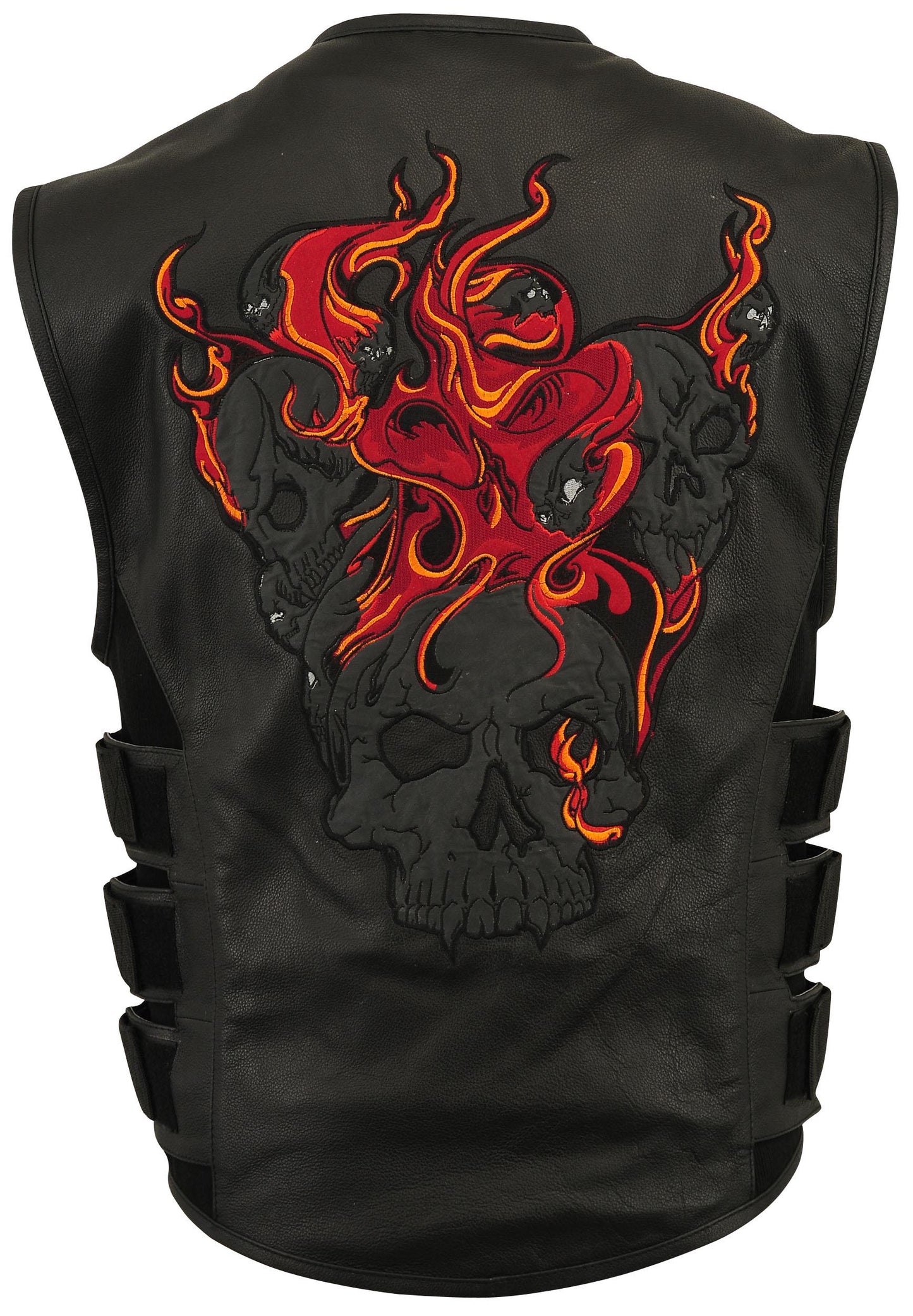 Reflective Skull Leather Vest,Day & Night Effect, Warm Liner – Embroidery, Removable Liner, Gun Pocket #Biker Jackets # Reflective