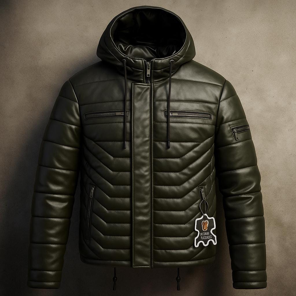 Real Lamb Leather Puffer Soft Leather Winter Coat  Eco-Friendly Luxury Outerwear Men’s Warm Holiday Gift