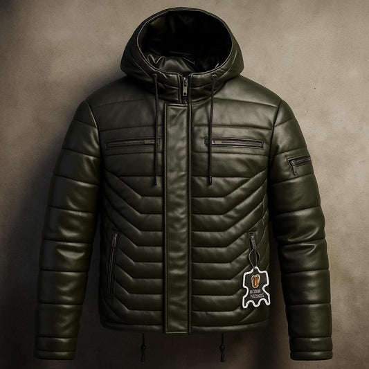 Real Lamb Leather Puffer Soft Leather Winter Coat  Eco-Friendly Luxury Outerwear Men’s Warm Holiday Gift