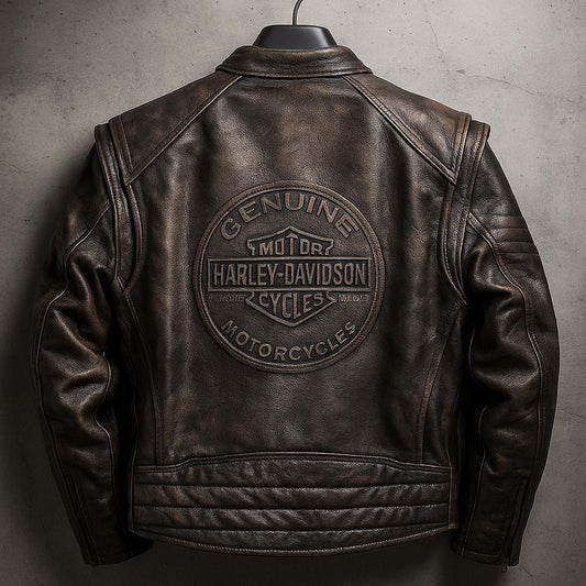 Genuine Cow Leather Embossed logo  Biker Jacket: Handmade Motorcycle Club Gear, Harley Davidson, Custom Sizing