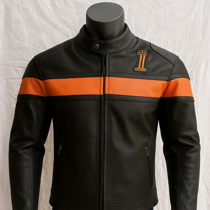 Classic Biker Cruiser Leather embroidered logo  Biker Jacket: Handmade Motorcycle Club Gear, Harley Davidson, Custom Sizing (Copy)