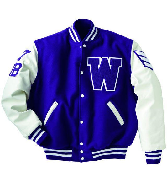 Custom Varsity Jacket: Wool Blend Body, Leather Sleeves