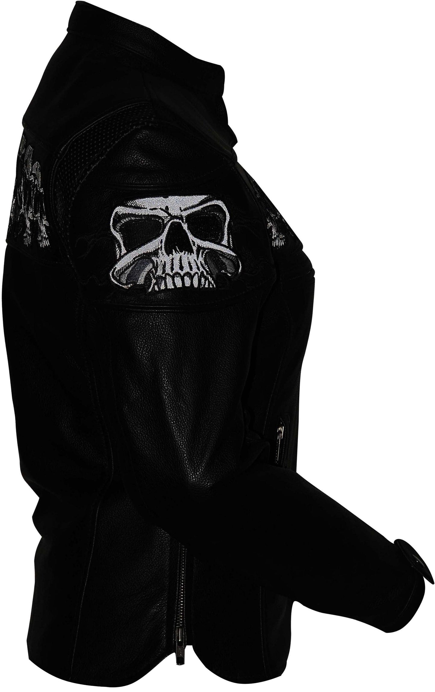 Reflective Skull Leather Jacket,Day & Night Effect, Warm Liner – Embroidery, Removable Liner, Gun Pocket #Biker Jackets # Reflective