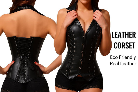 Handmade Sheepskin Leather Overbust Corset: Vintage Style Waist Cincher