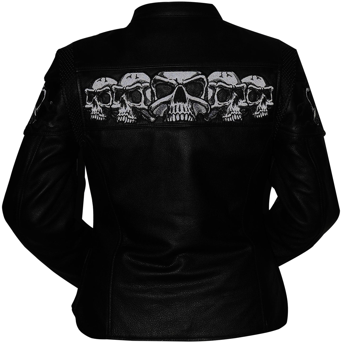 Reflective Skull Leather Jacket,Day & Night Effect, Warm Liner – Embroidery, Removable Liner, Gun Pocket #Biker Jackets # Reflective