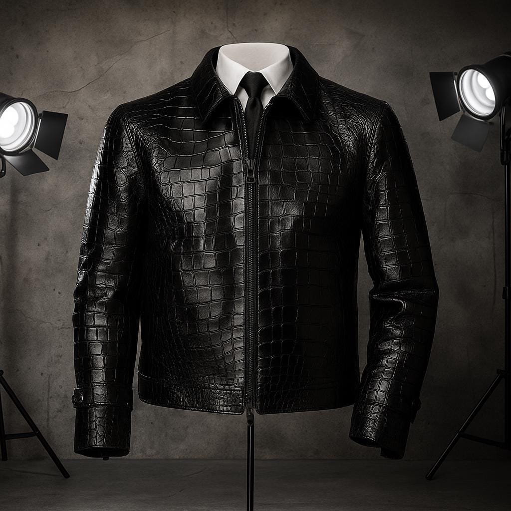 Men’s Crocodile Pattern Embossed Leather Jacket | Genuine Lambskin | Luxury Fashion Outerwear