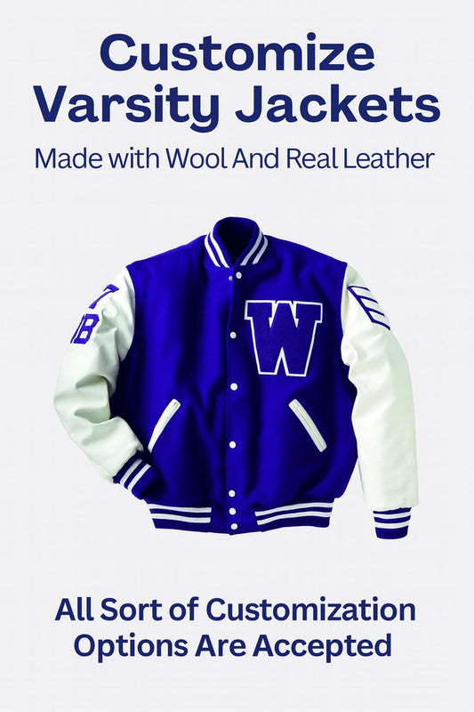 Custom Varsity Jacket: Wool Blend Body, Leather Sleeves