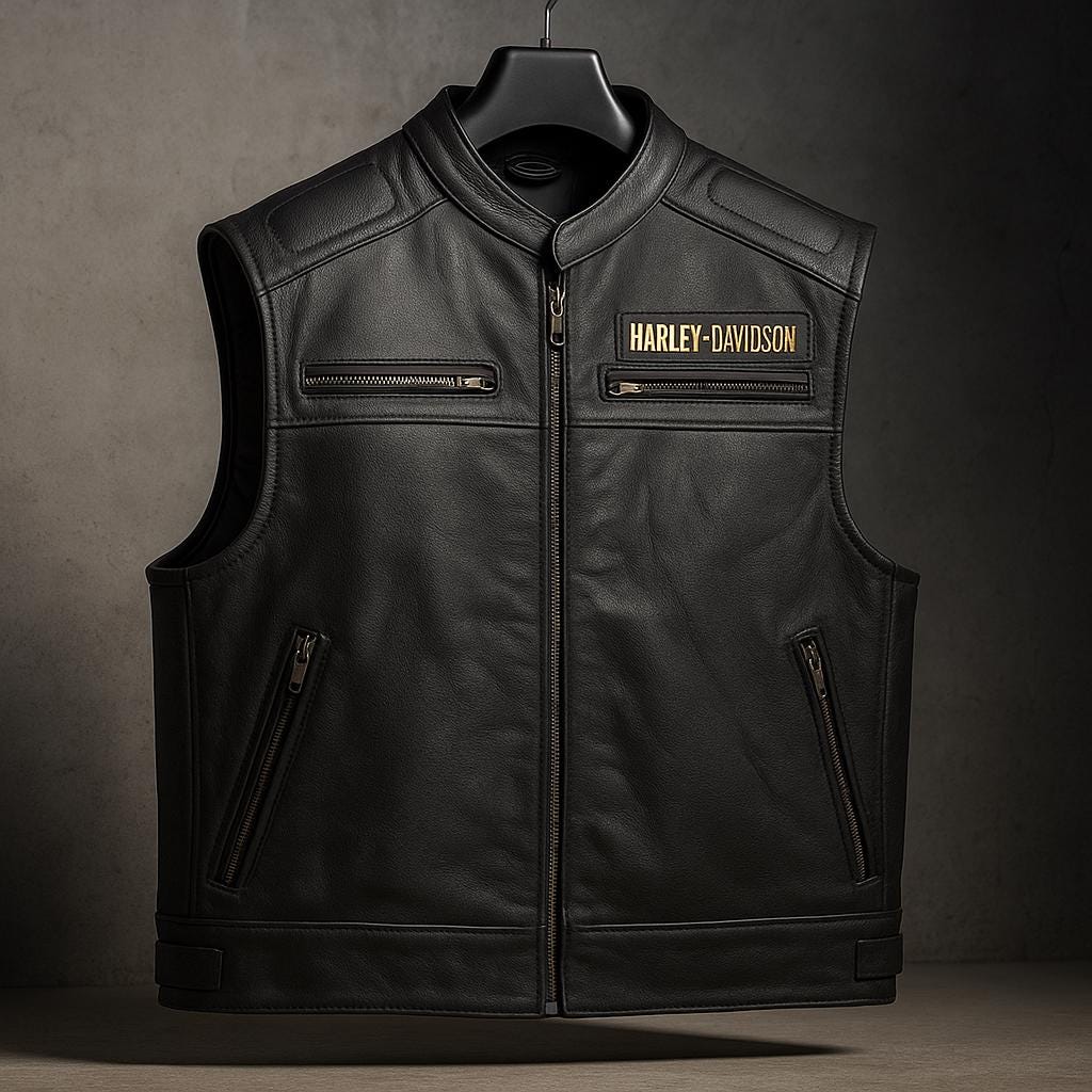 Genuine Leather embroidered logo  Biker Vest: Handmade Motorcycle Club Gear, Harley, Custom Sizing