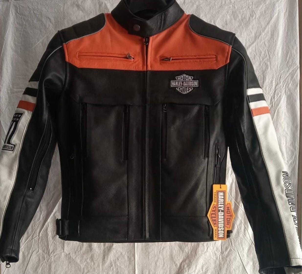 Custom Size Colour Block Leather Embroidered logo  Biker Jacket: Handmade Motorcycle Club Gear,  Custom Sizing options available