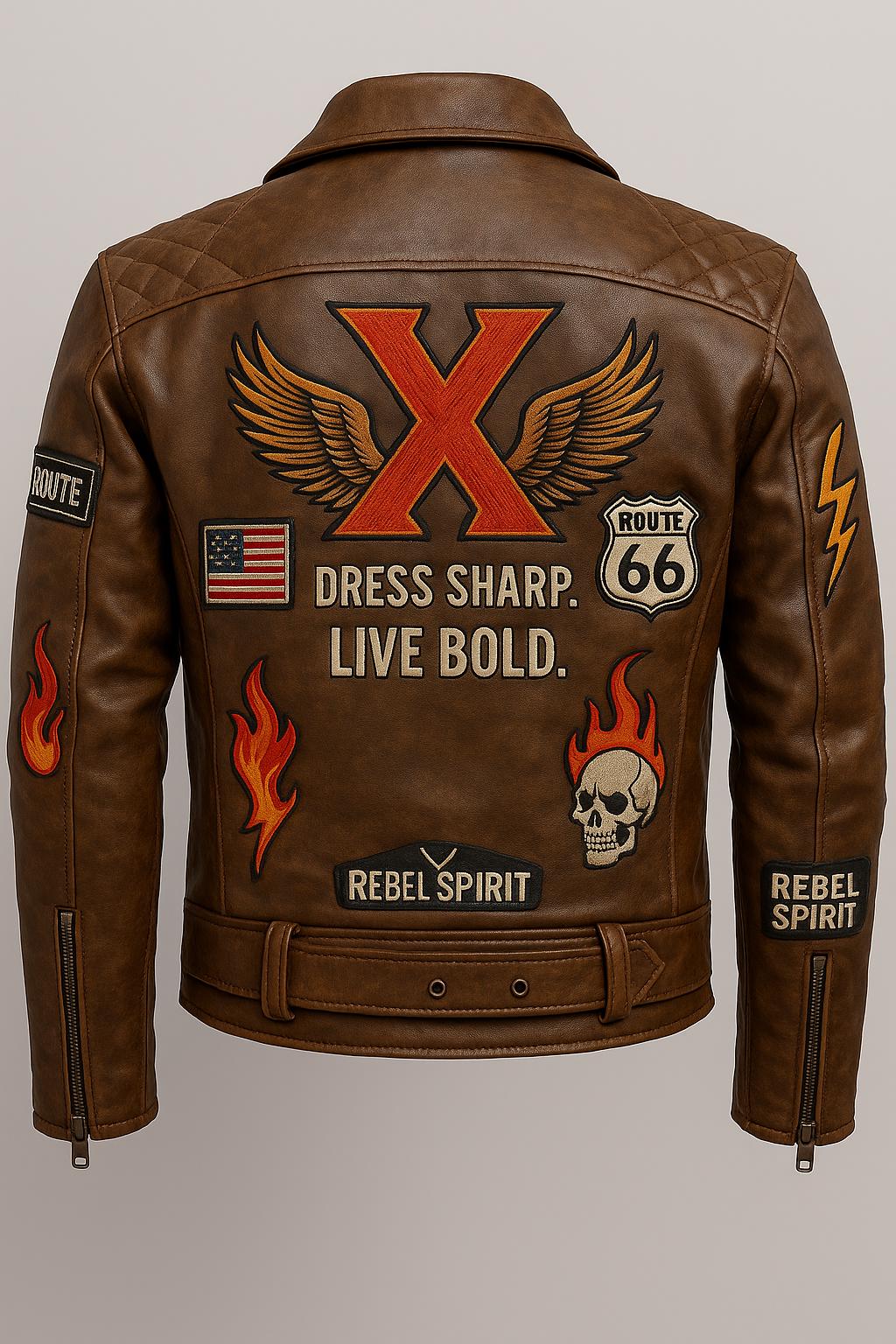 Retro Distressed Vintage Leather Biker Jacket with Embroidery patches: Gift for him Eco-Conscious Menswear Bikers Streetwear Fashion