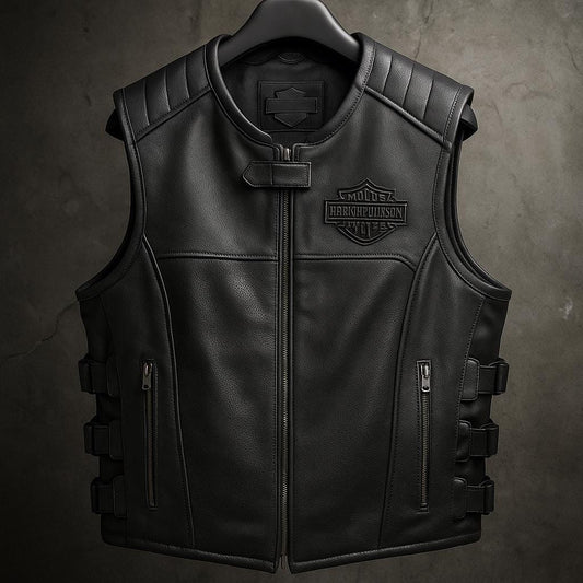 Genuine Leather embroidered logo  Biker Vest: Handmade Motorcycle Club Gear, Harley, Custom Sizing